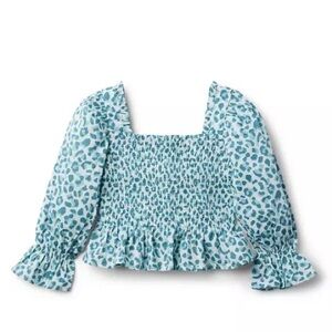 Janie and Jack Leopard Cropped Smocked Top